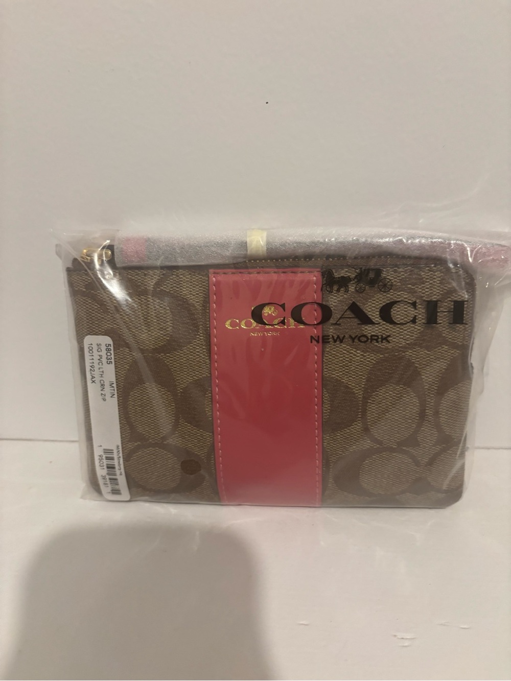 Coach Signature Canvas Cosmetic Pouch with Pink Accent